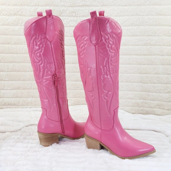 Mata Shoes Shoes - Mata Shoes Pink Western Knee-High Heeled Boots